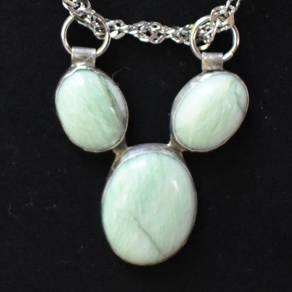 Hand Crafted Jewelry - Vintage Amazonite and Silver Three Stone Necklace